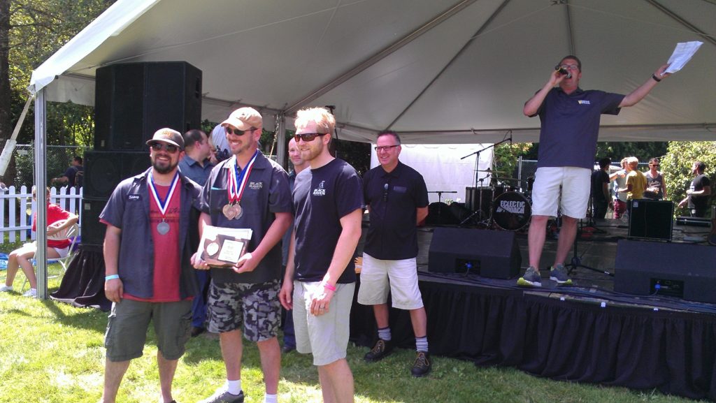 The winning crew from Black Raven Brewing, owner/brewer Beaux Bowman in the middle