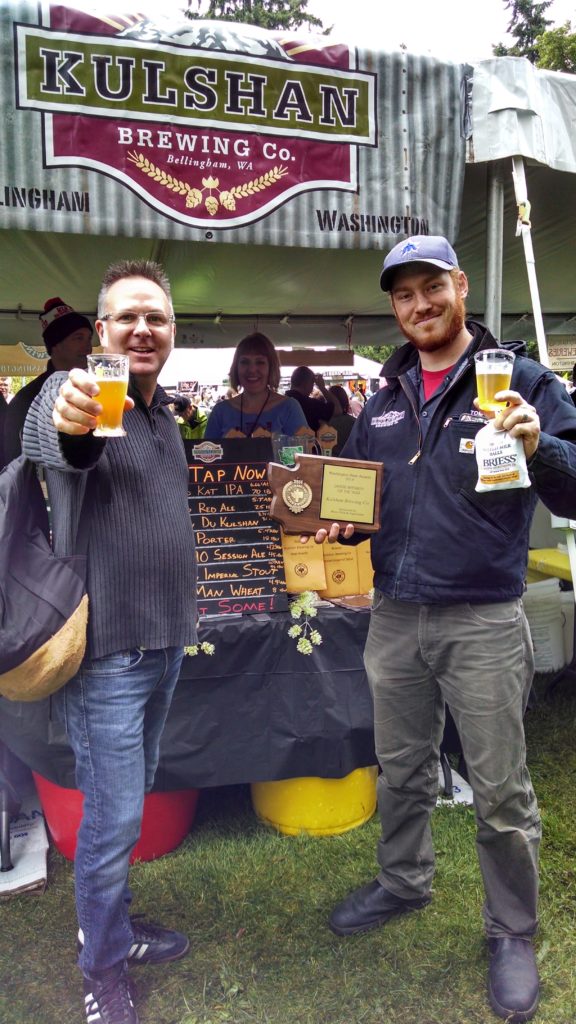 Briess dude David Richter with Large Brewery of the Year winner Tom Eastwood of Kulshan Brewing 