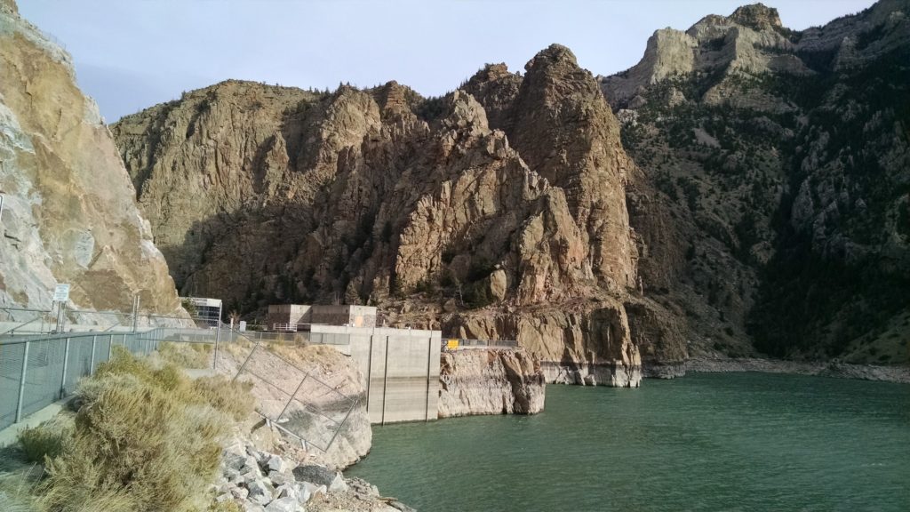 The Buffalo Bill Dam on the Shoshone River (upriver side)