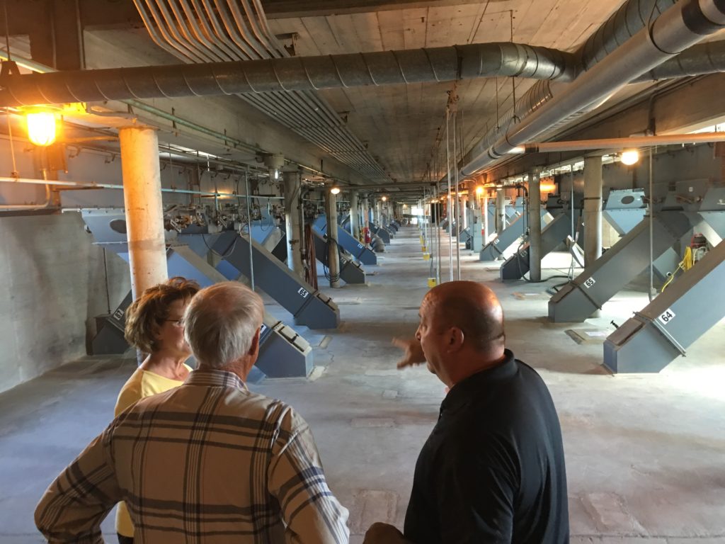 A the top of the Barley Workhouse is what is know as the Gallery Floor. This floor moves barley into on of the many Manitowoc bins for storage. 