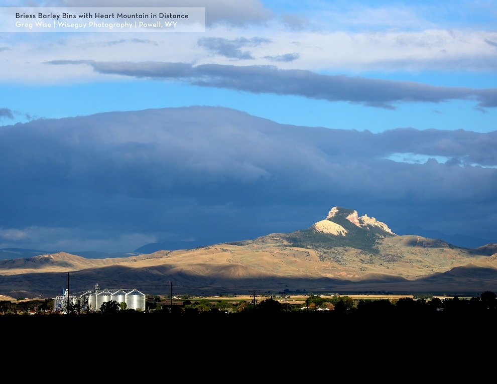 "Briess Barley Bins with Heart Mountain in the Distance" Photo submitted by: Greg Wise | Wiseguy Photography | Powell, WY